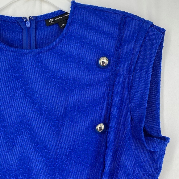 INC Womens Size 14 Cropped Leg Jumpsuit Cobalt Blue Boucle Silver Buttons Pocket - Picture 7 of 16